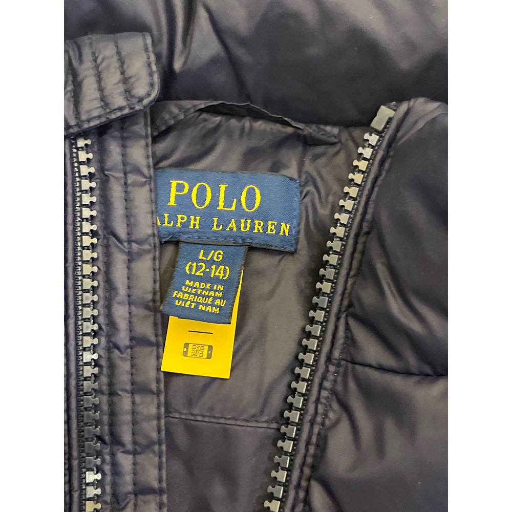 Polo Ralph Lauren Kids Navy Blue Multi-Color Pony Puffer Vest Size L 12-14